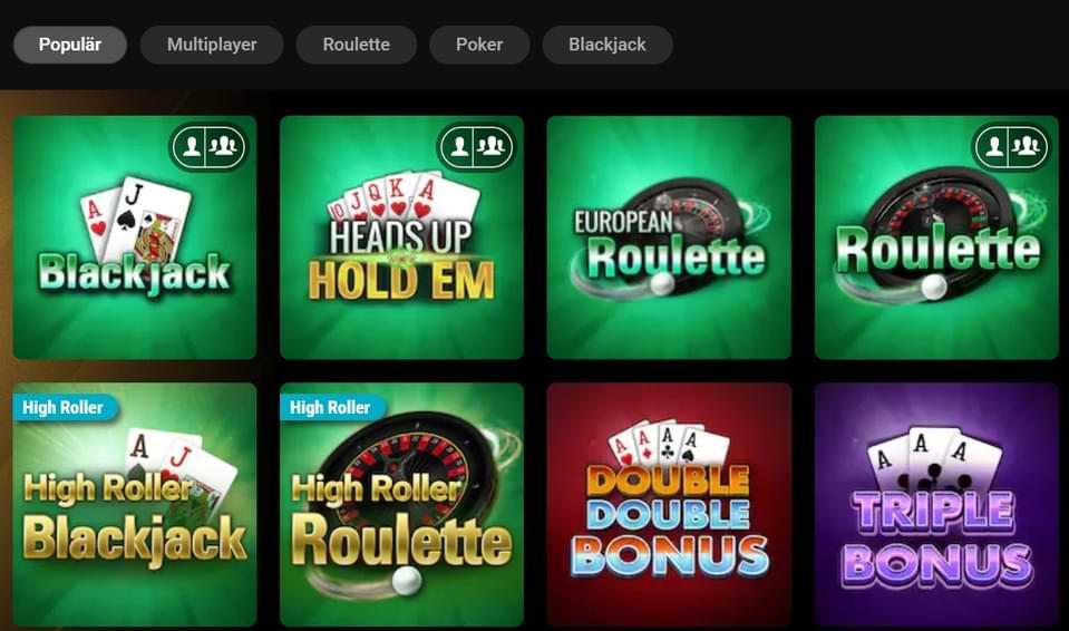 Casinolobby med olika bordsspel Pokerstars Casino