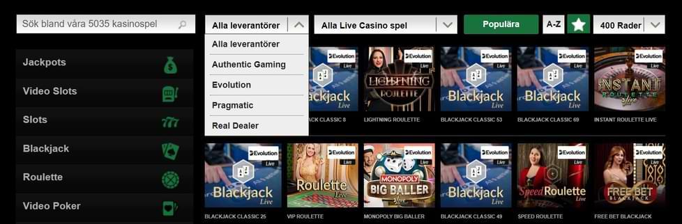 Live Casino - spel och filter hos Mr Vegas Casino
