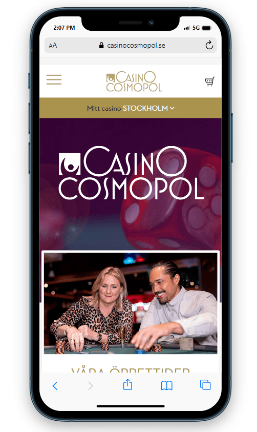 Casino Cosmopol webbplats på en mobil enhet
