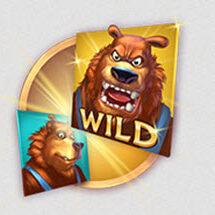 Spännande slotspel med 'Guldlock och de vilda björnarna,' med en ilsken björn som symboliserar spelets vildfunktion.