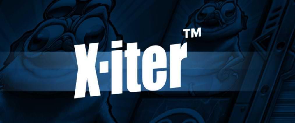 Bla bakgrund med vit tekst X-iter - spelfunktion fran ELK Studios