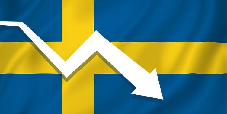 Svenska flaggan, med pil som visar nedatgaende statistik for spel pa svenska casinon