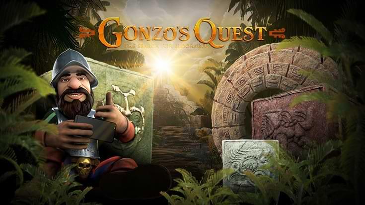 Gonzo i djungeln med mobil och vid ruiner - Gonzos Quest recension spelautomat NetEnt