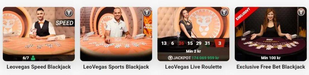 4 spelbord med live dealers - exklusiva live casino spel Leo vegas casino