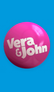 Bla bakgrund - rosa bingoboll med vit text Vera&amp;John - Casino - logga