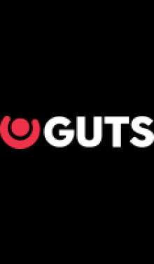 Svart logga rod ikon med vit text Guts Xpress Casino