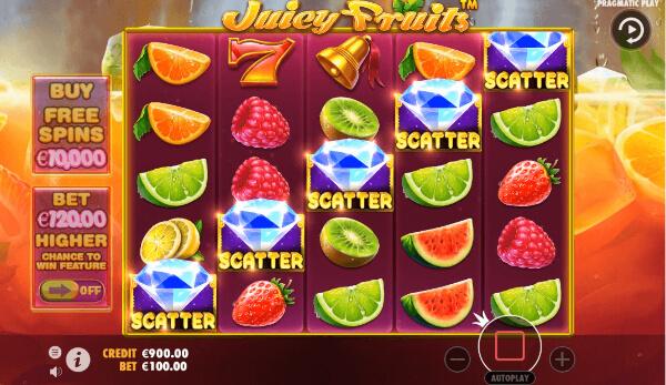 Juicy Fruits spelautomat spelplan symboler 
