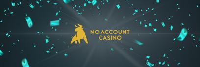 No Account Casino banner med text och gul tjur
