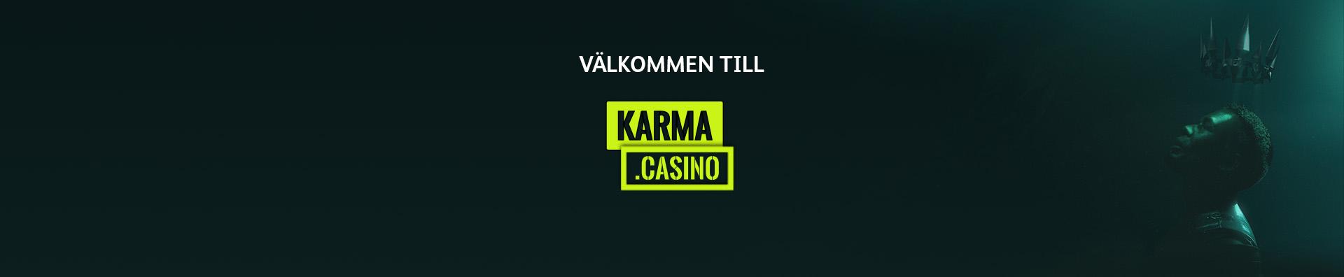Svart Banner med neonskylt med text Karma Casino Recension