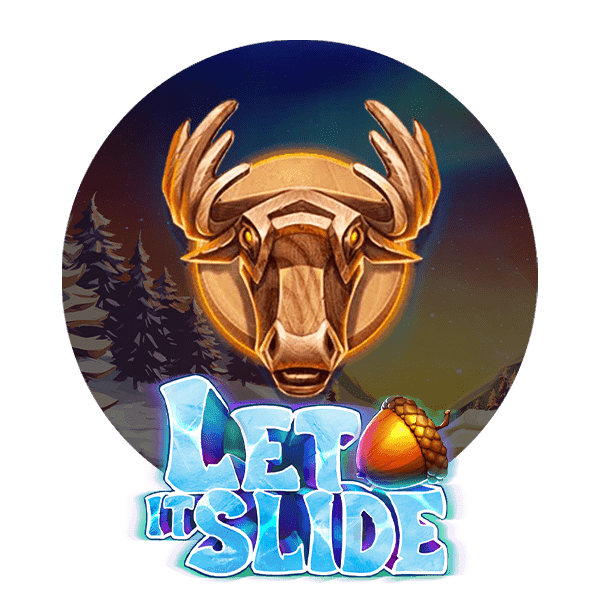 Deer and blue text - Let it Slide Spelautomat rund logga