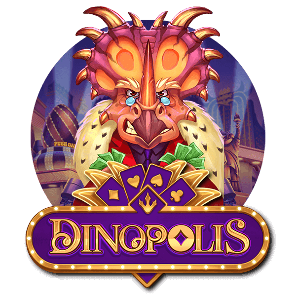 Dinosaurie med klader - Dinopolis Slot logga