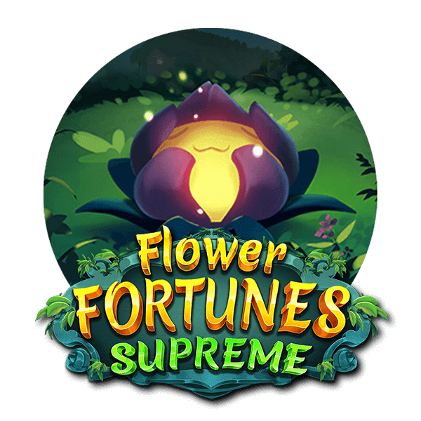 Tecknad gul blomma med lila blad - Flower Fortunes Supreme - slot logga