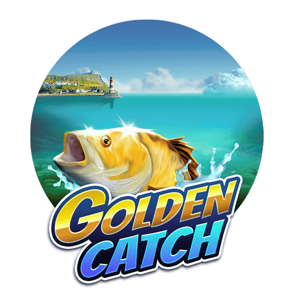 Rund icon med gul fisk och hav - Golden Catch slot