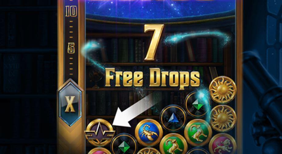 Spelplan med symboler och x-iter matare - 7 free drops bonusspel