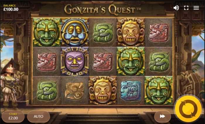 Spelplan med symboler, masker och med Gonzita vid sidan - Gonzitas Quest