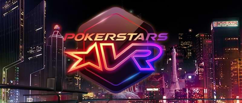 Mork natthimmel med skyskrapor - text Pokerstars VR Virtual Reality Casino