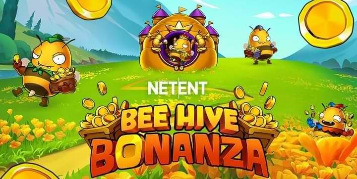 Gron ang med gula blommor oc bi - Bee Hive Bonanza NetEnt i text - slot