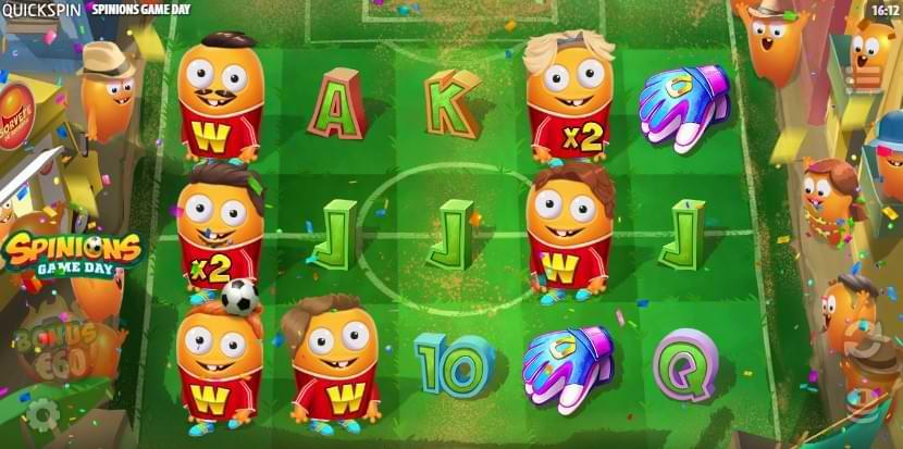 Fotbollsplan med symboler Wilds - Spinions Game Day spelautomat