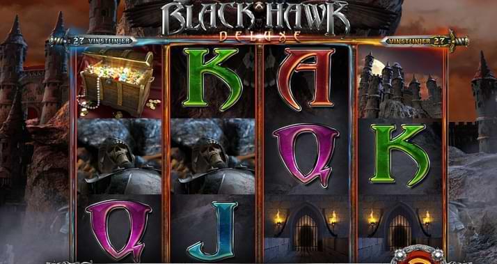mork bakgrund med slott - spelsymboler, kista - Black Hawk Deluxe Black Friday 2022