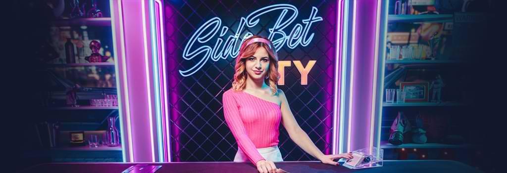Neon, kvinnlig live dealer i rosa troja - Side Bet City - live spel recension