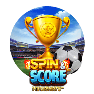 Guldpokal med fotboll - text Spin & Score Megaways - veckans slot