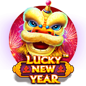 Gul mask av kinesisk drake - text Lucky New Year - Nyarsslot