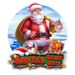 jultomte med säck, snogubbe och luva - Santas Great Gifts spelautomat Jultema
