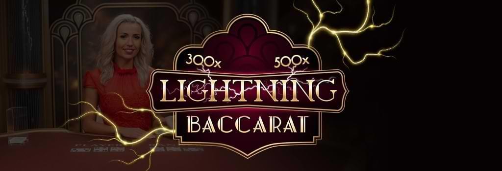 Kvinnlig blond live dealer - Lightning Baccarat - i text med blixtar - Recension live casino spel