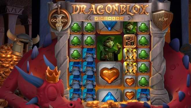 spelplan spelautomat rod drake vaktar skatt - symbol hjarta, pojke treklover - DragonBlox Gigablox recension