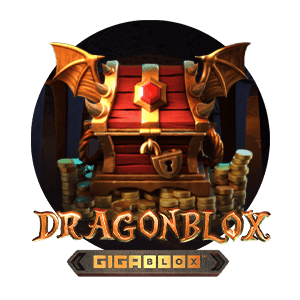 Rund logga - kista med guldpengar - Dragonblox Gigablox Spelautomat recension