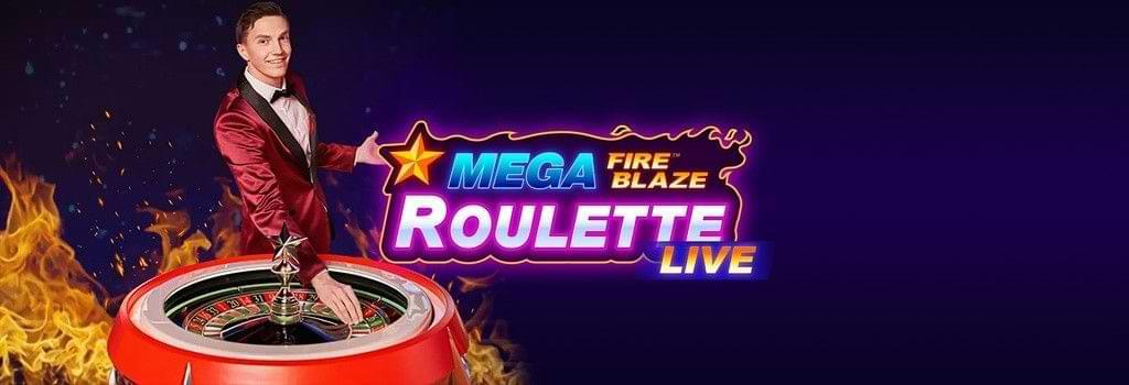 manlig live dealer i röd kavaj vid roulettehjul - text Mega Fir Blaze Roulette Live - recension live casino spel