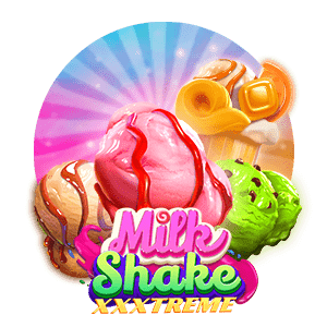 Rund logga med glass i olika farger - text Milk Shake XXXtreme veckans slot online