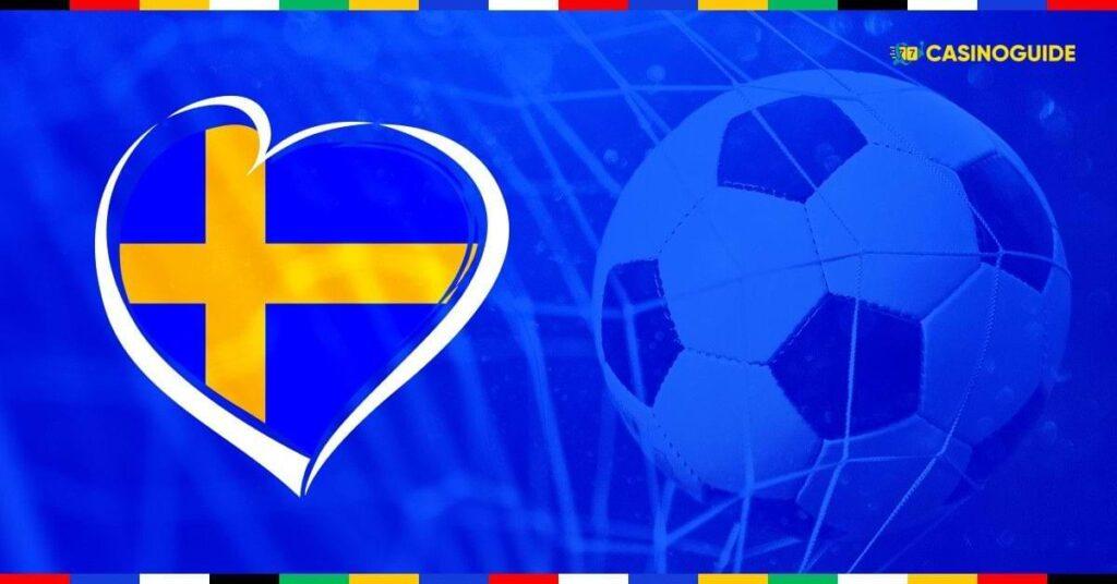 Bla bakgrund med fotboll i mal - hjarta med svenska flaggan -EM kval i fotboll - betta online