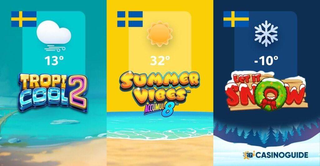 Svenska flaggan olika vader med temperatur - 3 slots - varfor pratar alltid vi svenskar om vader