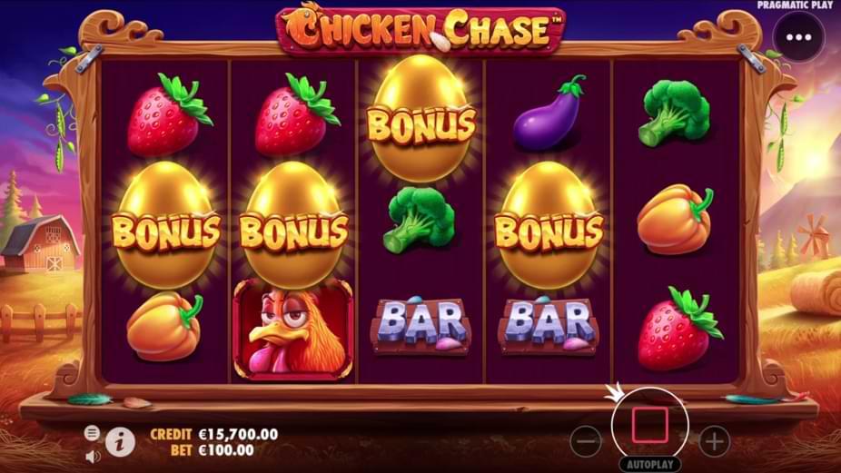 Spelplan spelautomat - bondgard gyllene bonusagg symboler, hona - Chicken Chase spel online Pragmatic
