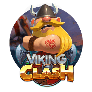 Viking med hjalm, gult skagg och tatuering - Viking Clash - Spelautomat rund logga