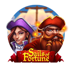 Rund logga - sjorovare man och kvinna med hattar - Sails of Fortune spelautomat