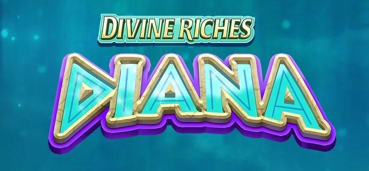 Bla bakgrund text Diana i turkos lika och guld Divine Riches Diana - spelautomat recension