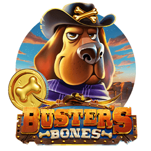 Hund med cowboyhatt - text Busters Bones - logga - netent Slot