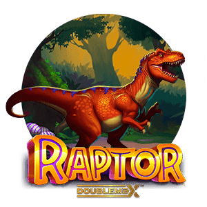Rund logga med dinosaurie o trad - Raptor DoubleMax Spelautomat