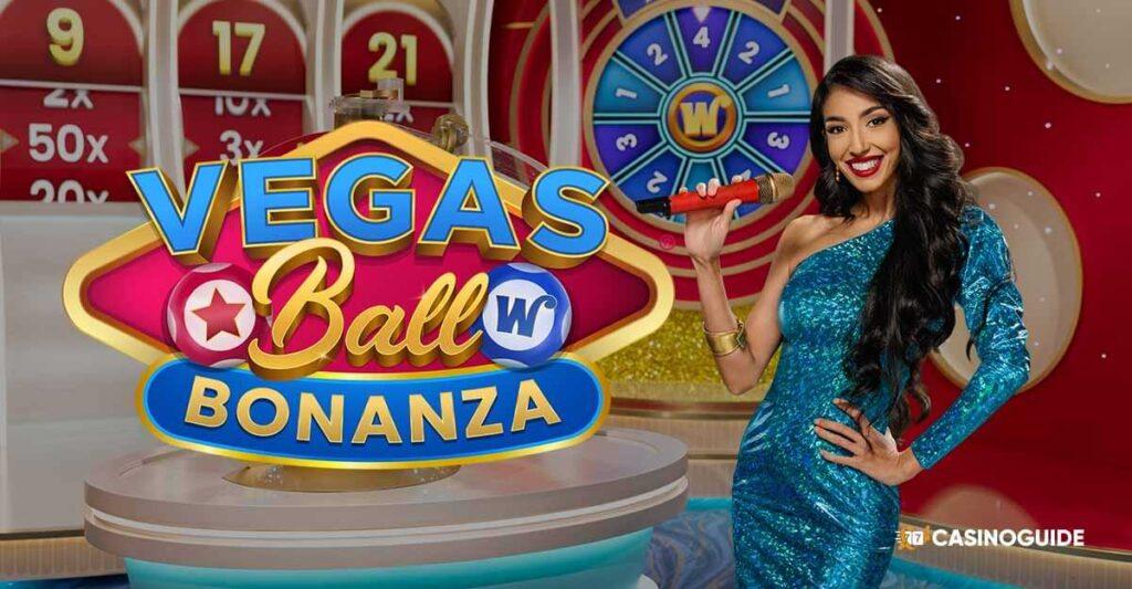 Livedealer med mik i bla glitterklanning - livecasino spel Vegas Ball Bonanza