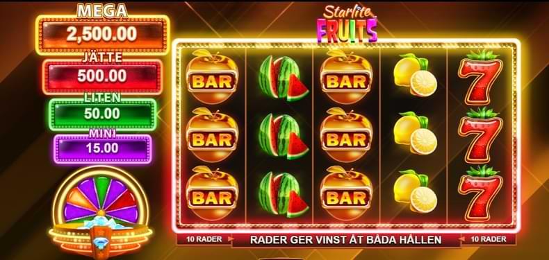 Spelautomat med symboler o jackpottar - bar - Starlite Fruits - Veckans slot