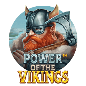 Viking i hjalm med yxa Power of the Vikings slot logga