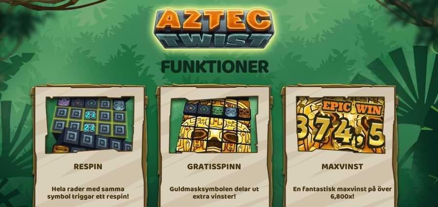 djungel - papper med text - spelfunktioner Aztec Twist spelautomat