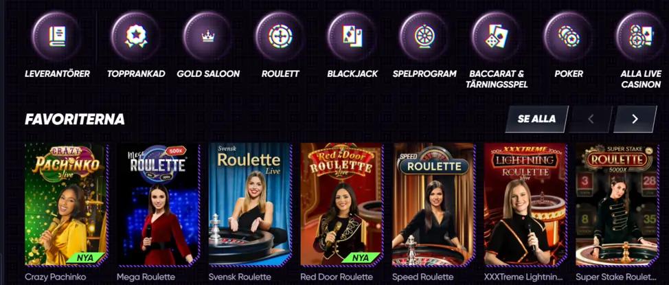 Kategorier live dealer spel Quick Casino Sverige
