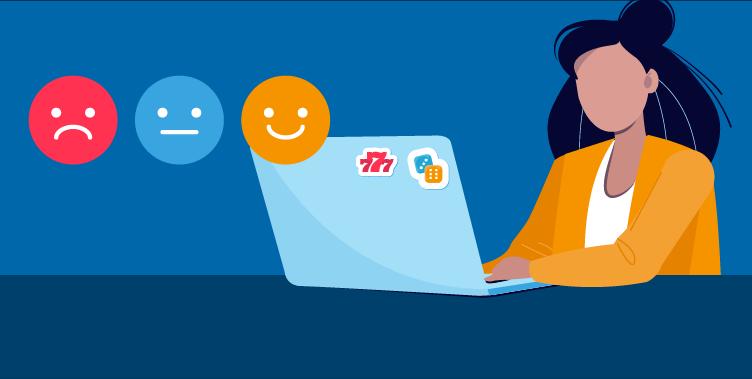 kvinna dator smiley blå orange