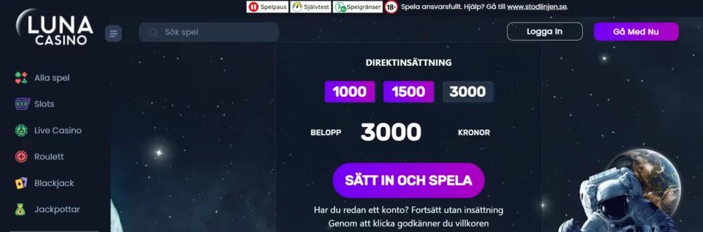 registrering Luna Casino Sverige rymdman