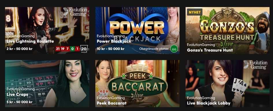 6 olika casinospel med live dealer hos Bethard Live Casino lobby online - recension
