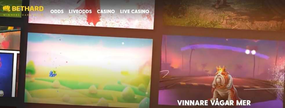 Visar startsida med spel, kategorier och slogan Vinnare Vagar mer - Bethard Casino recension