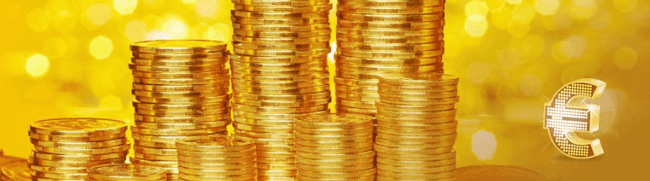 Eurojackpott banner guldpengar och eurotecken